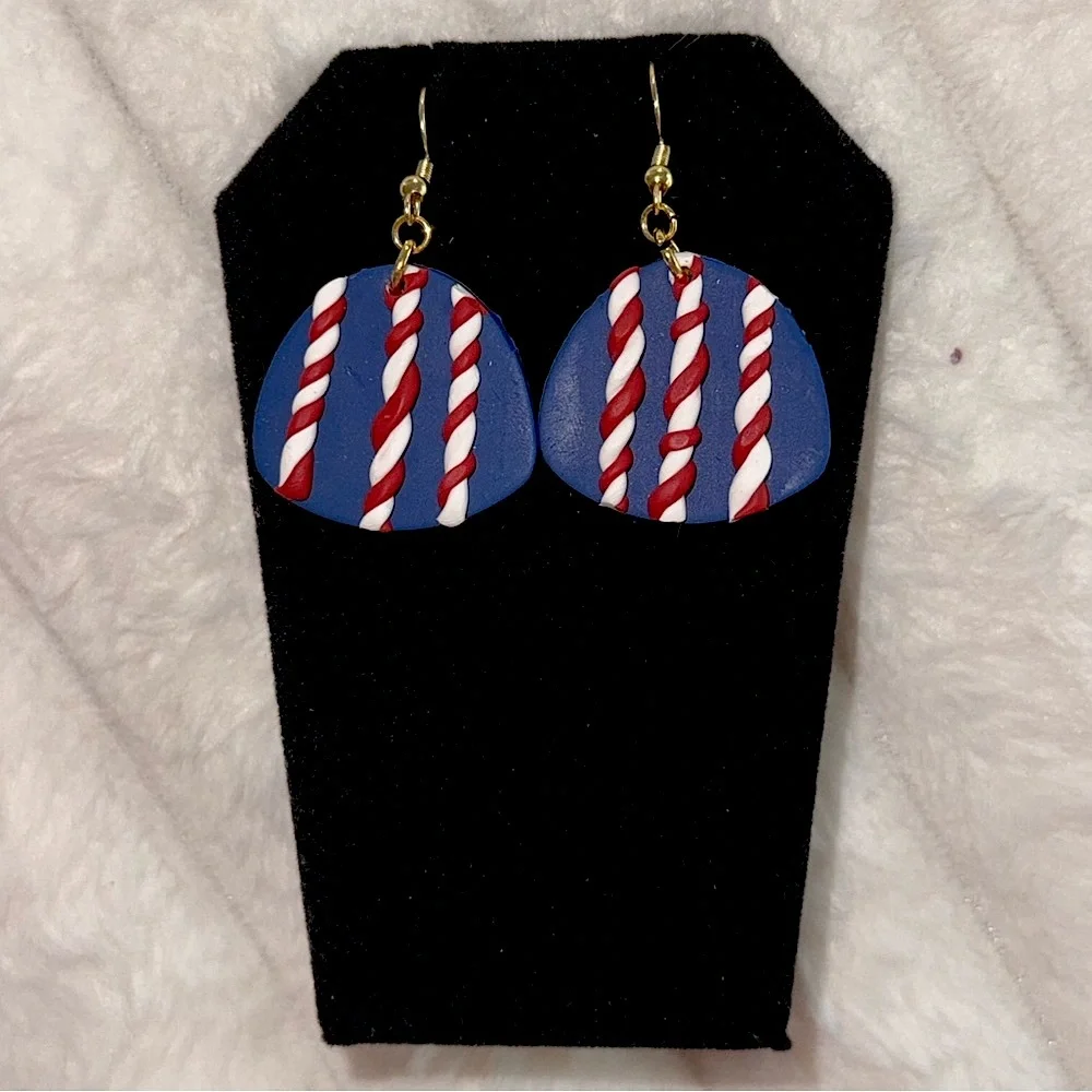 Vibrant Red white and blue earrings